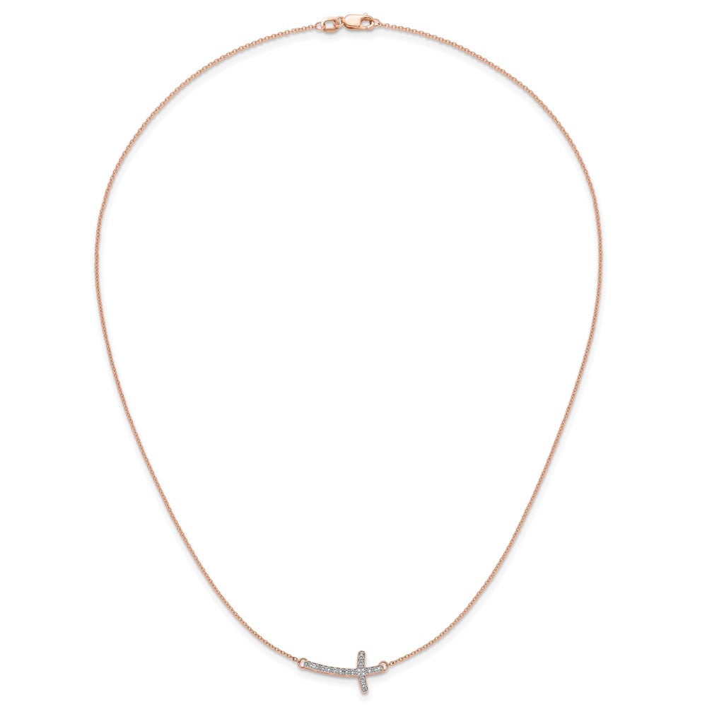 14k Rose Gold Diamond Sideways Cross 18in Necklace