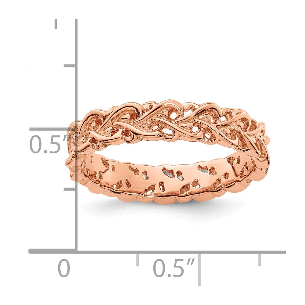 Sterling Silver Stackable Expressions Pink-plated Carved Ring Size -6