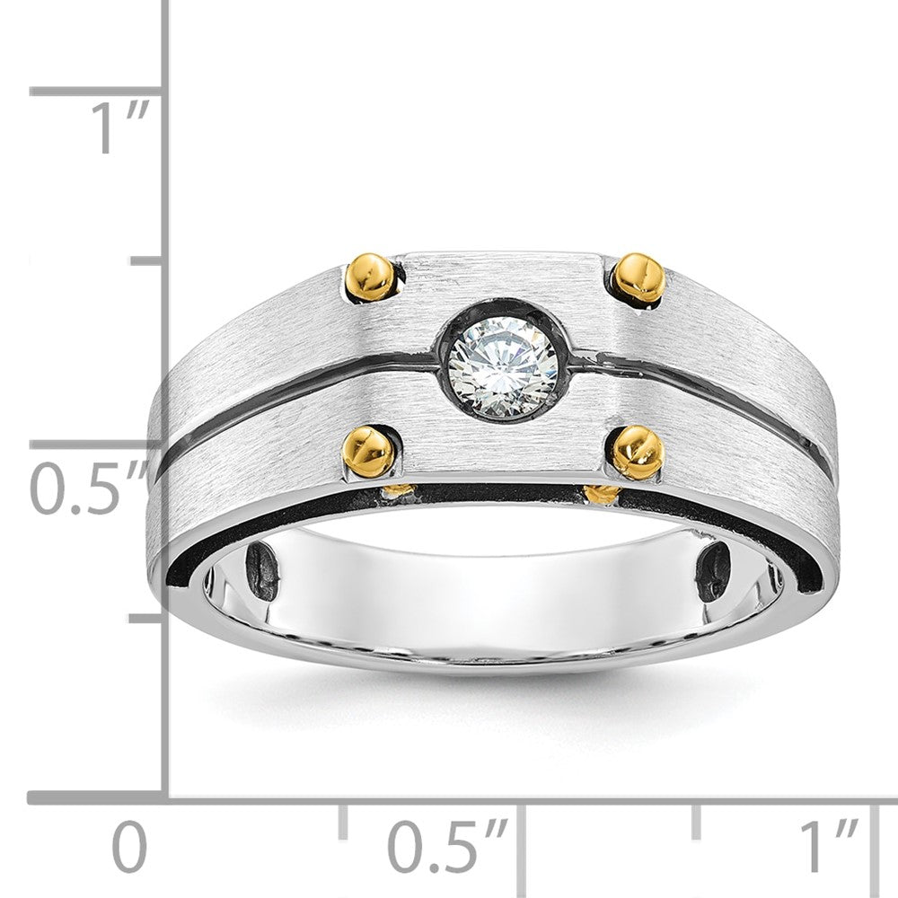 14k Two-tone IBGoodman Men's Polished and Satin 1/5 carat Diamond Complete Ring