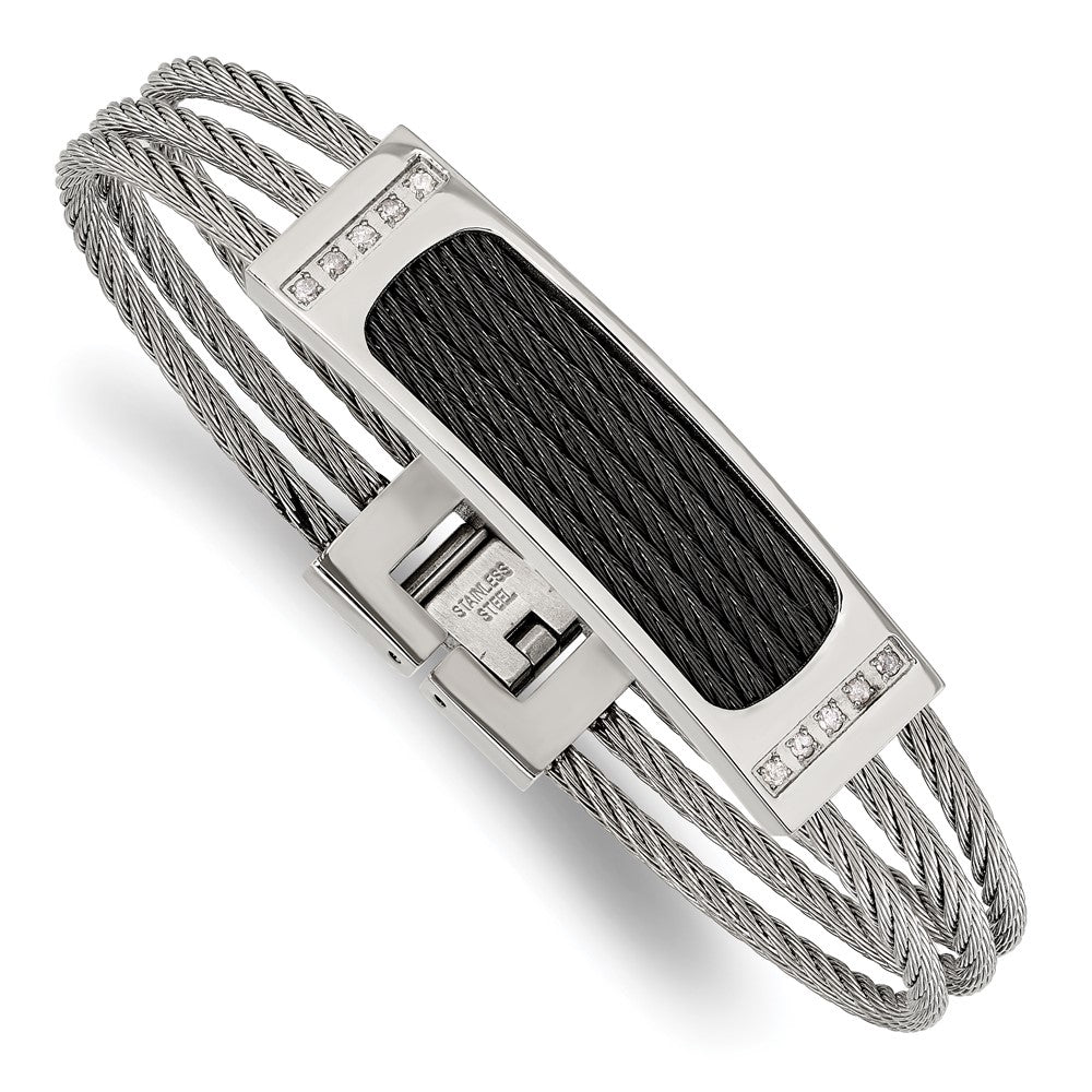 Stainless Steel Polished Black IP-plated .15ct tw. Diamond 7.75in Bracelet 7.25 inches