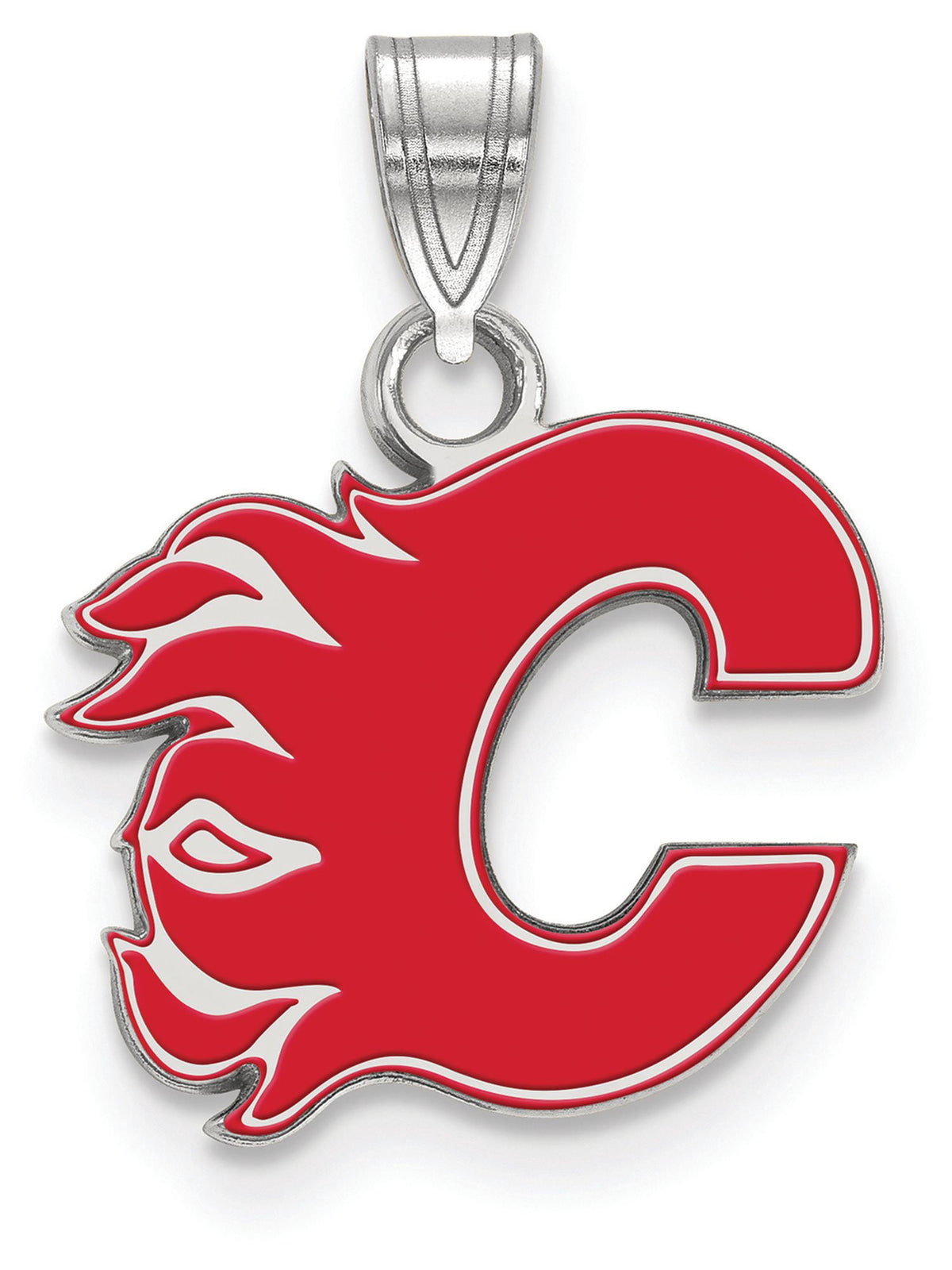 Logoart Sterling Silver Calgary Flames Small Enamel Pendant  Men