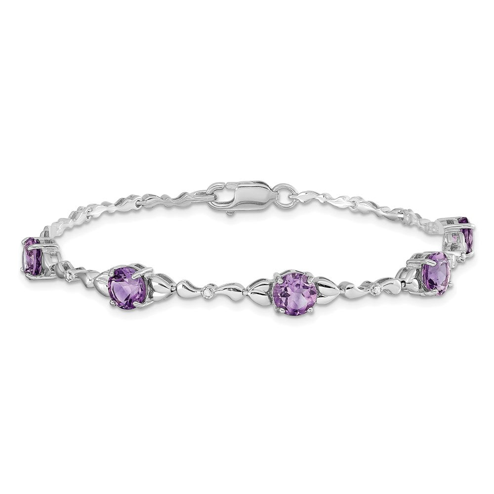 Sterling Silver Rhodium-plated Amethyst & Diamond Tennis Bracelet 7.5 inches