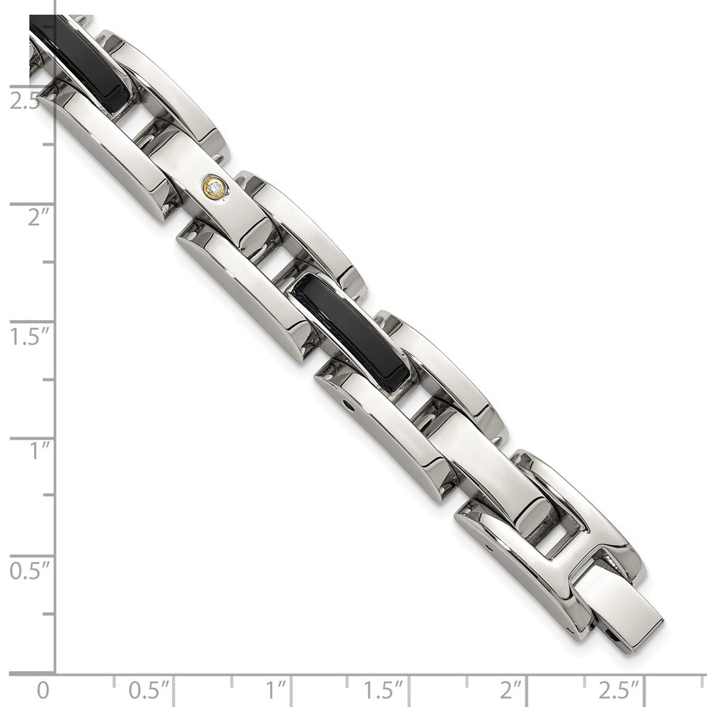 Chisel Stainless Steel Polished with 14K Gold Accent and 1/20ct. Diamond and Onyx 8.25 inch Link Bracelet 8.25 inches
