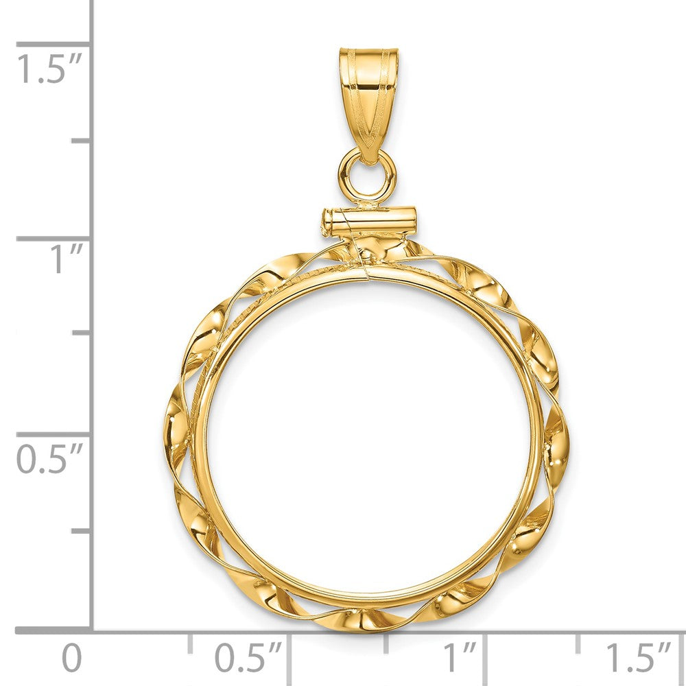 Wideband Distinguished Coin Jewelry 14k Polished Hand Twisted Ribbon 22.0mm x 1.9mm Screw Top Coin Bezel Pendant