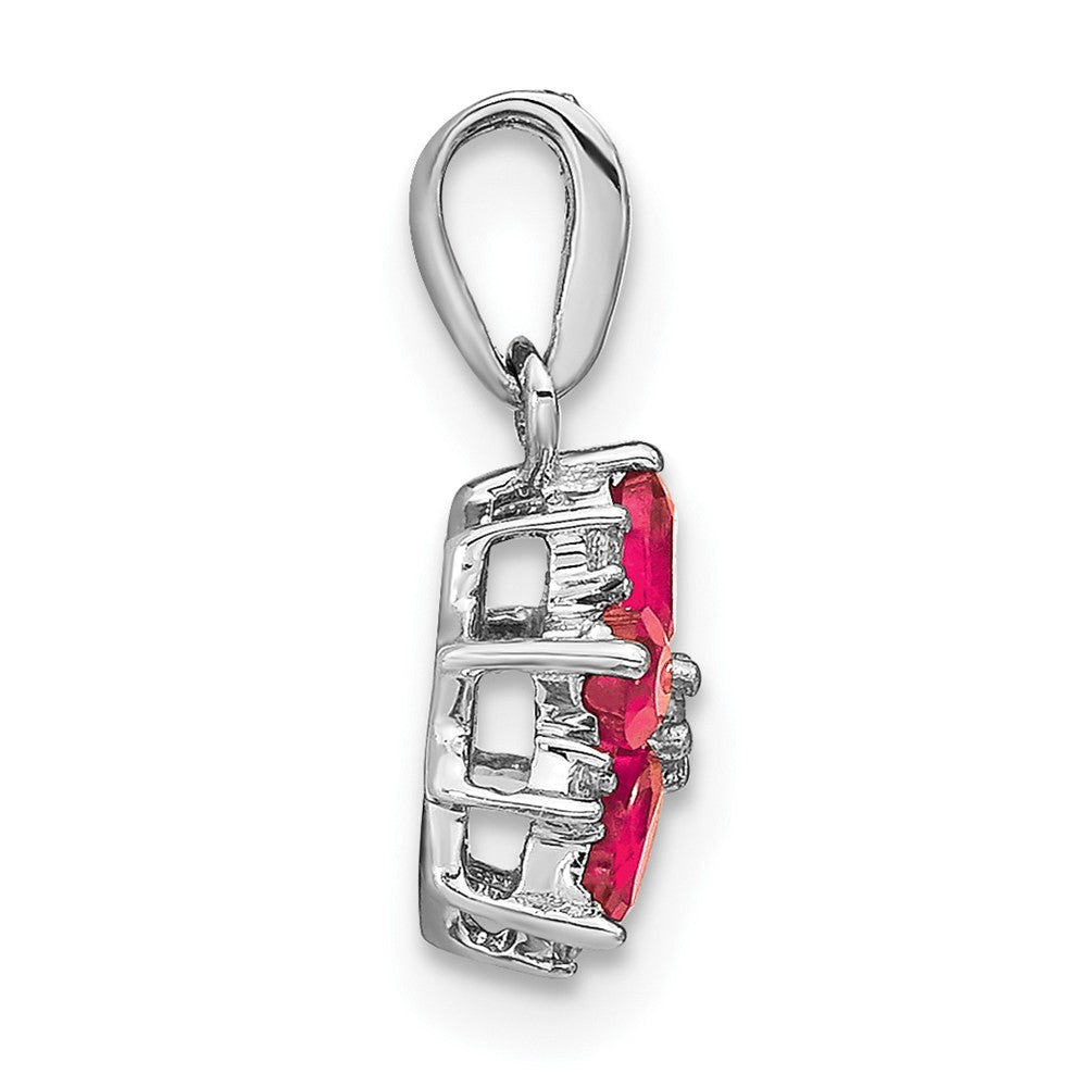 14k White Gold Ruby and Diamond Floral Pendant