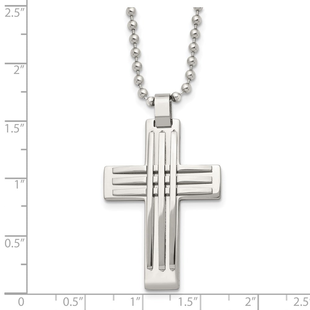 Stainless Steel Polished Cross 22in Necklace
