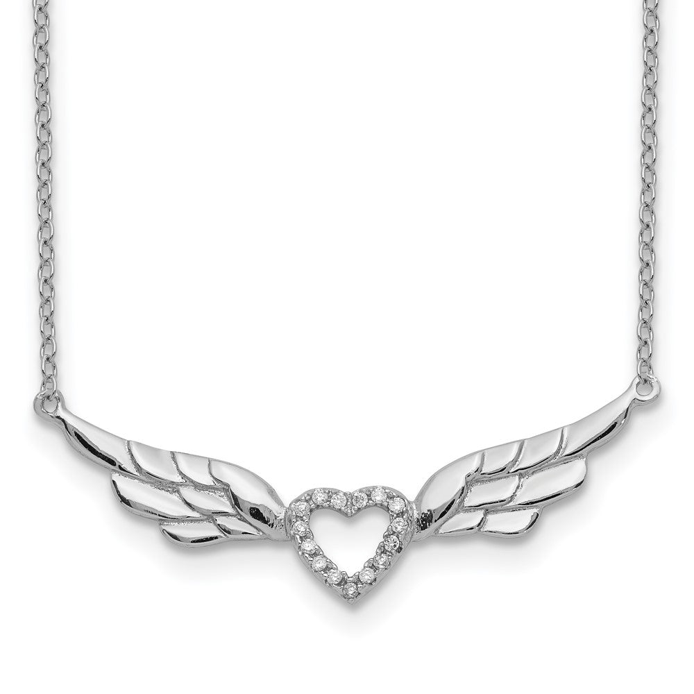 Sterling Silver Rhodium-plated CZ Heart with Wings 16 inch Necklace with 1 inch extension 16 Inches