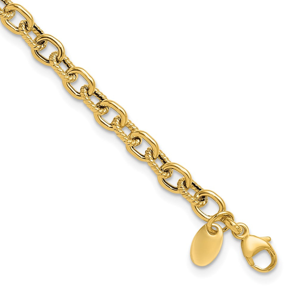 14K Polished and Textured Link Bracelet 7.75  inches