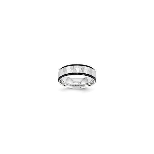 Stainless Steel 7mm Hammered Center Black IP Edge Gent's Ring