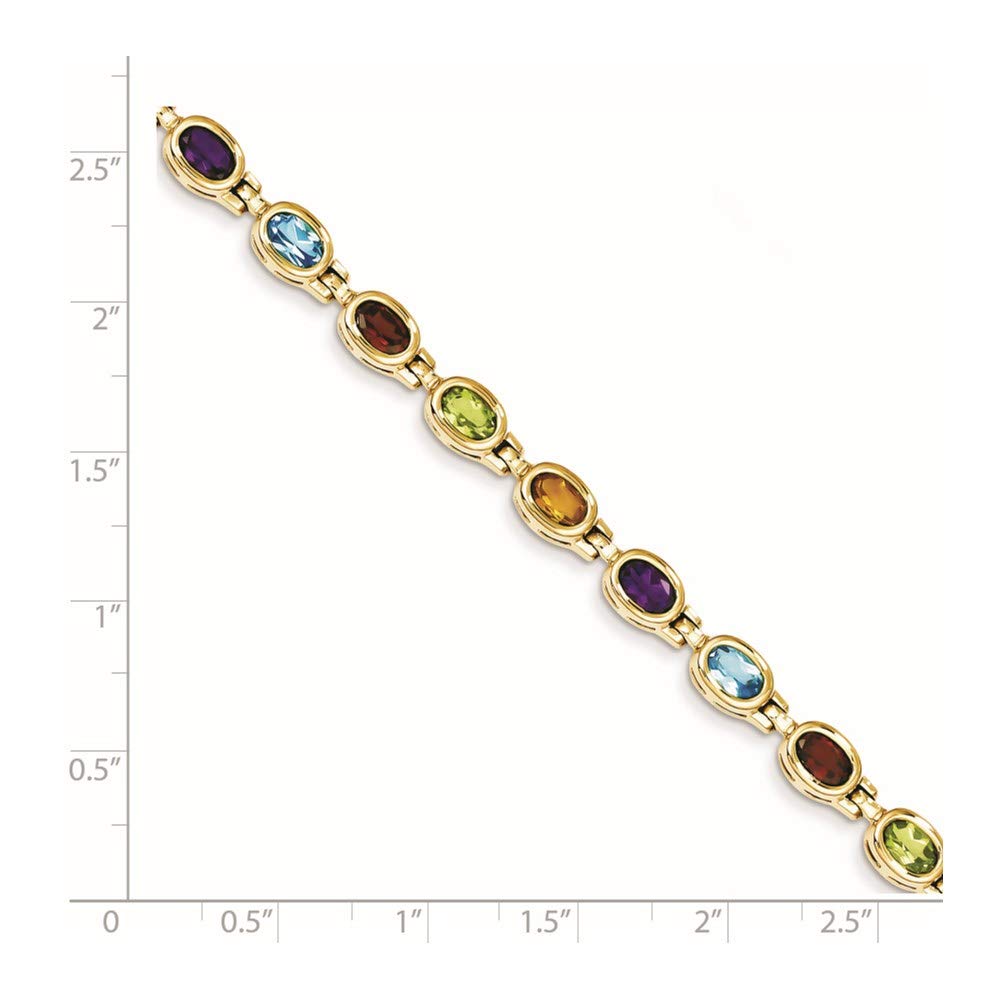 14k Complete Oval Garnet/Peridot/Citrine/Amethyst/Sky Blue Topaz Bezel-set 7 inch Rainbow Bracelet