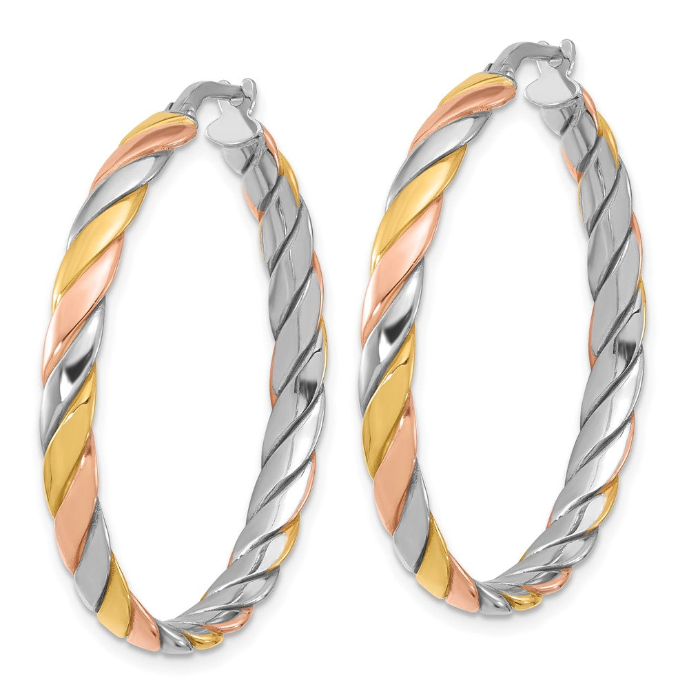 SS RH-plated with Gold and Rose-tone Polished Hoop Earrings