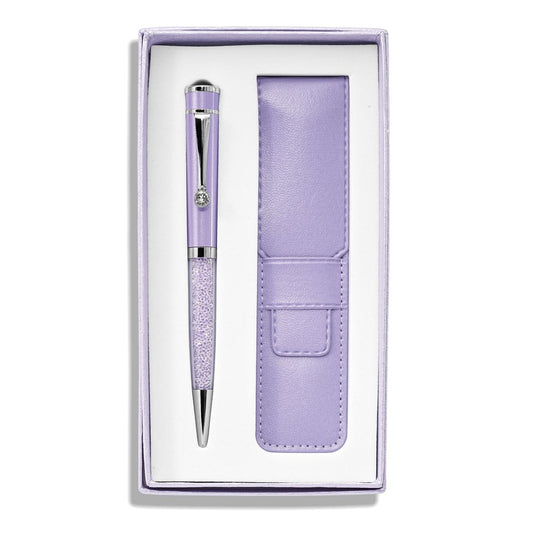 Luxury Giftware by Jere Lilac Purple Crystal Filled Ballpoint Pen with Matching Vinyl Pouch Set QJBP111PU