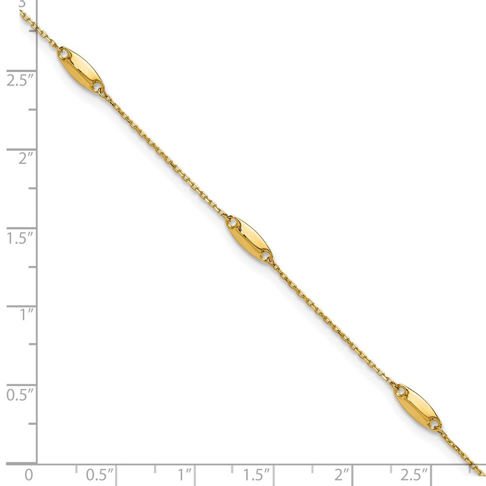 14K Polished Bead Station 9in Plus 1in ext. Anklet