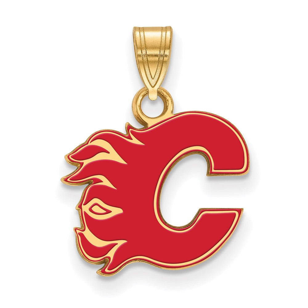 Sterling Silver Gold-plated Logo Art Calgary Flames Letter C Small Enameled Pendant
