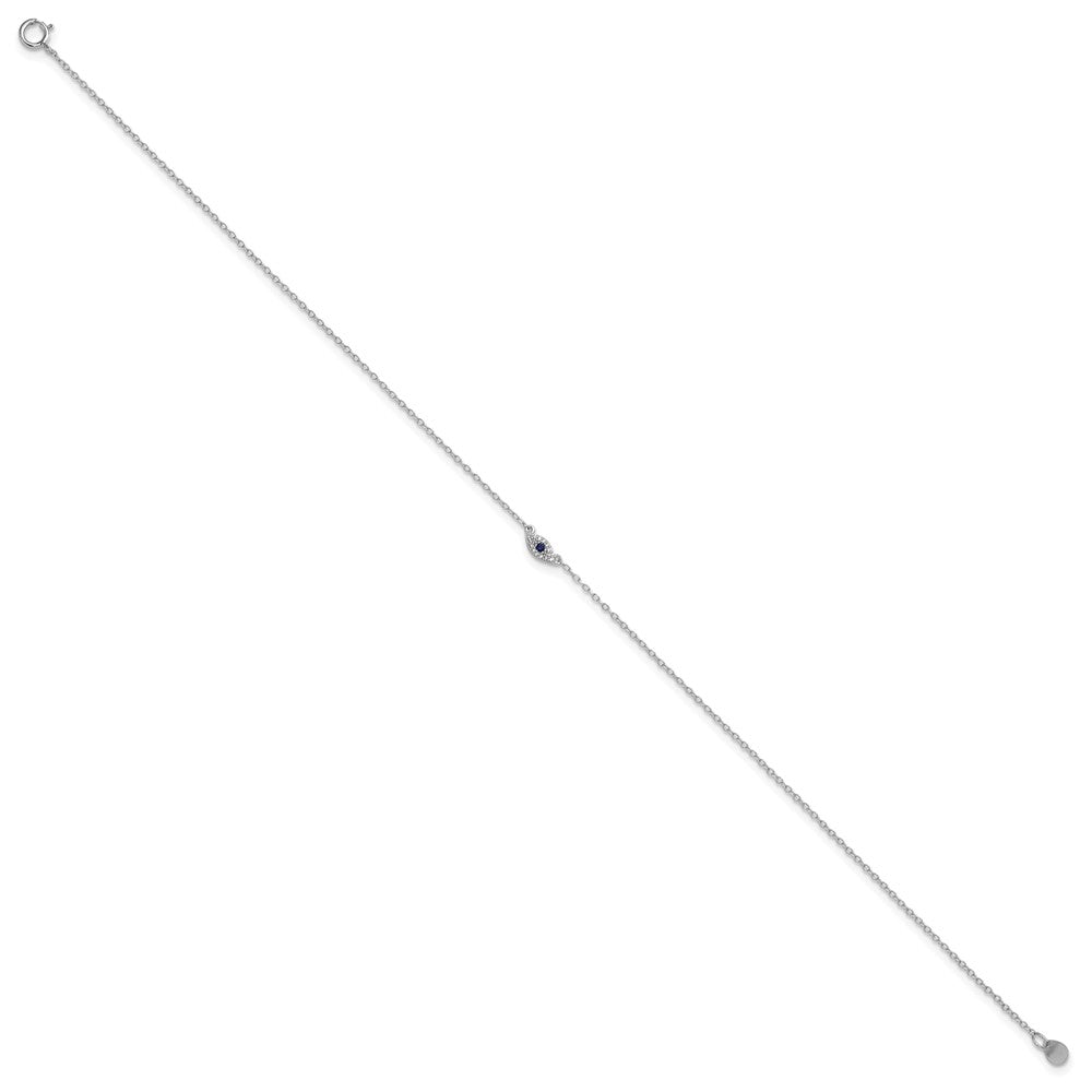 Sterling Silver Rhodium-plated Polished Blue & White CZ Eye 10in  Anklet 10 inches