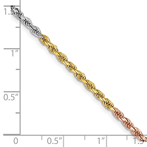 14K Tri-colored 22 inch 2.5mm Diamond-cut Rope with Lobster Clasp Chain
