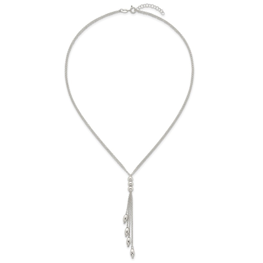 Sterling Silver Polished and Beaded Multi-strand 16.5 inch with 1.25 inch Extension Lariat Necklace