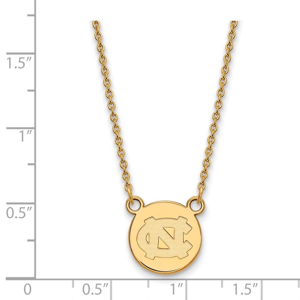 Sterling Silver Gold-plated LogoArt University of North Carolina Small Disc 18 inch Necklace QGP038UNC-18