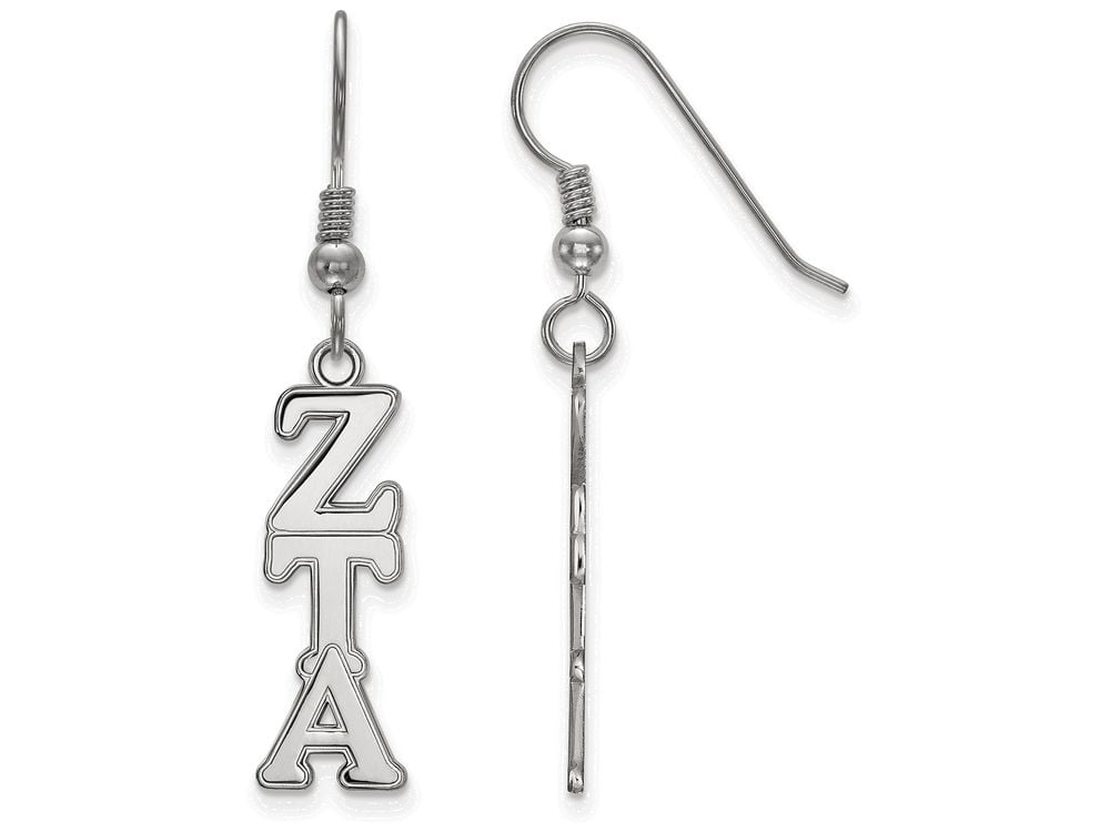 Sterling Silver Official Licensed Greek Sororities Zeta Tau Alpha (ZTA) Dangle Medium Earrings