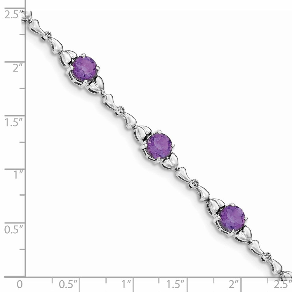 Sterling Silver Rhodium-plated Amethyst & Diamond Tennis Bracelet 7.5 inches