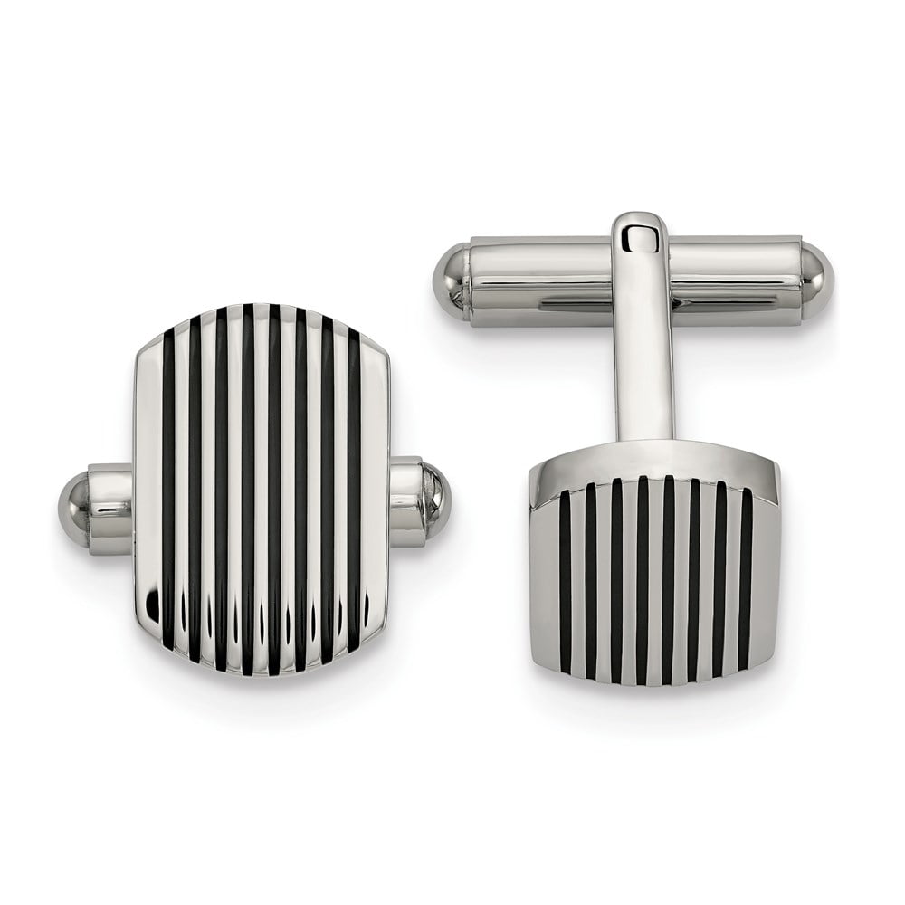 Chisel  Stainless Steel Polished Black IP-plated Striped Cuff Links