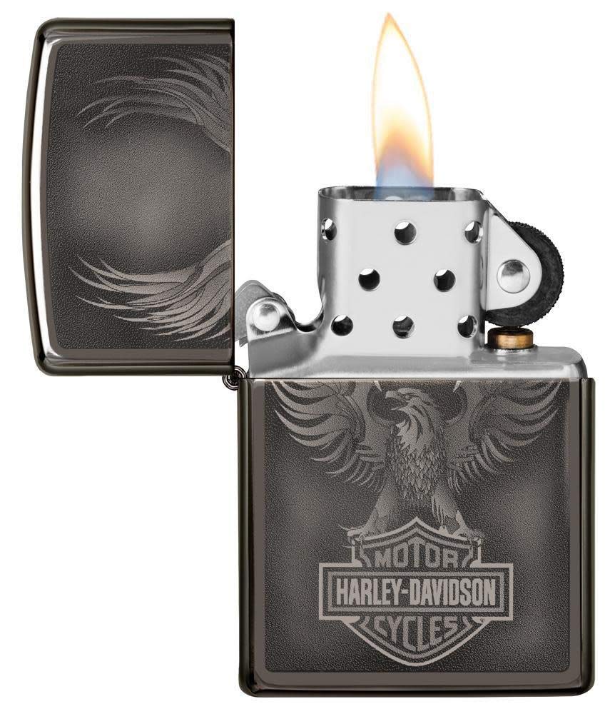 Zippo Harley Davidson Eagle On Logo Ice Finish Genuine Lighter Black