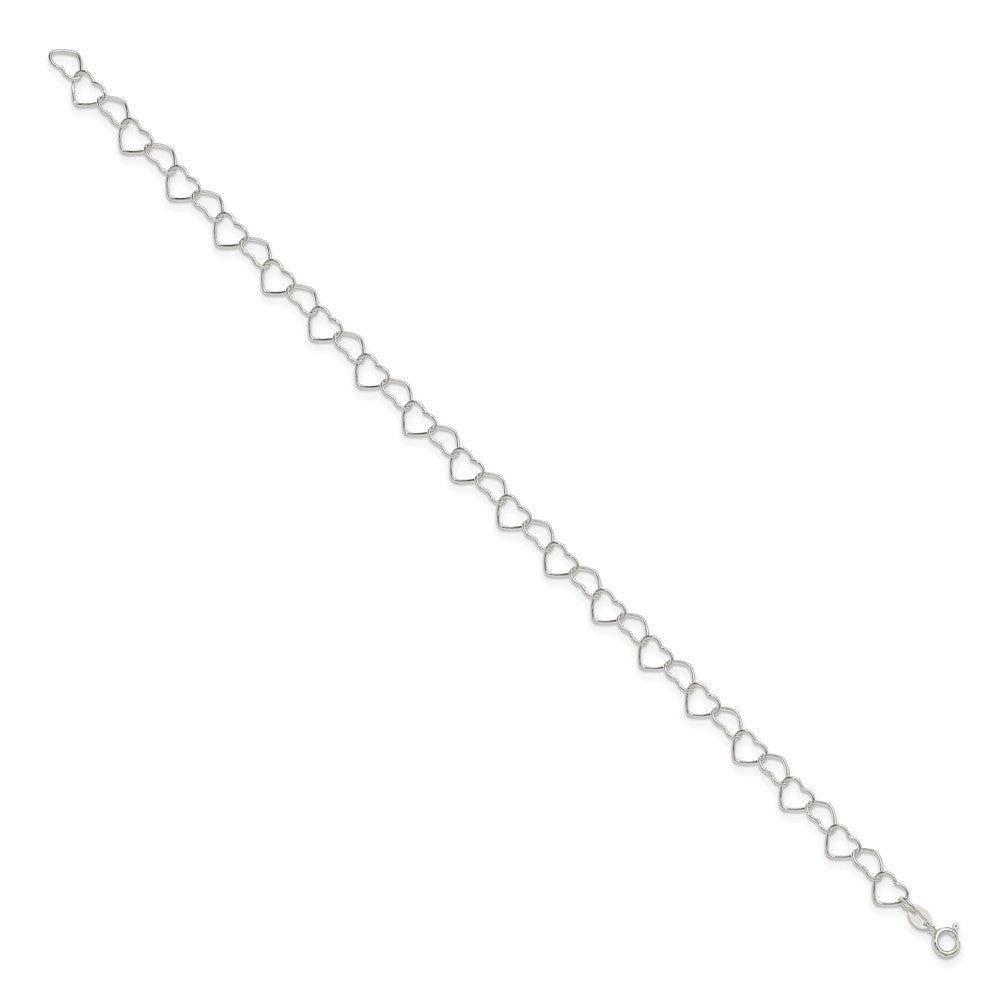 Sterling Silver 0.6mm Fancy Heart Link Anklet 10 inches
