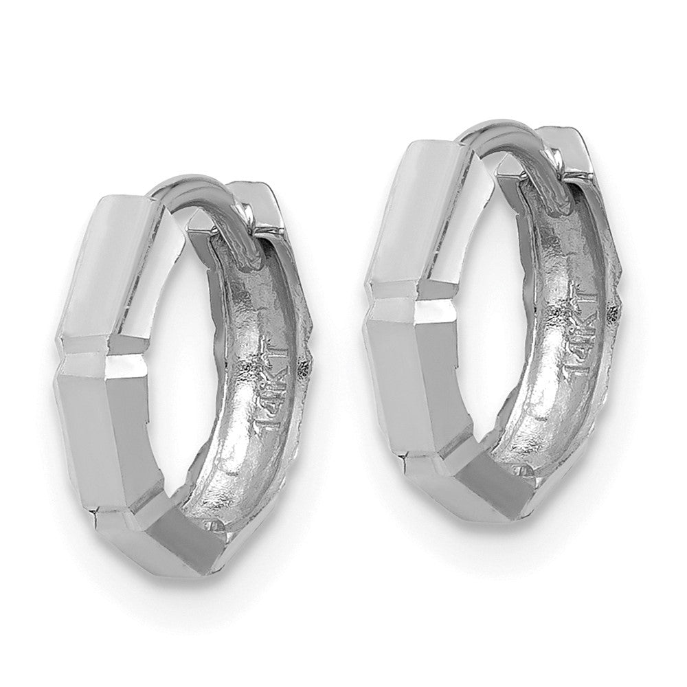 14K  White Gold Polished/Diamond-cut Huggie Hoop Earrings