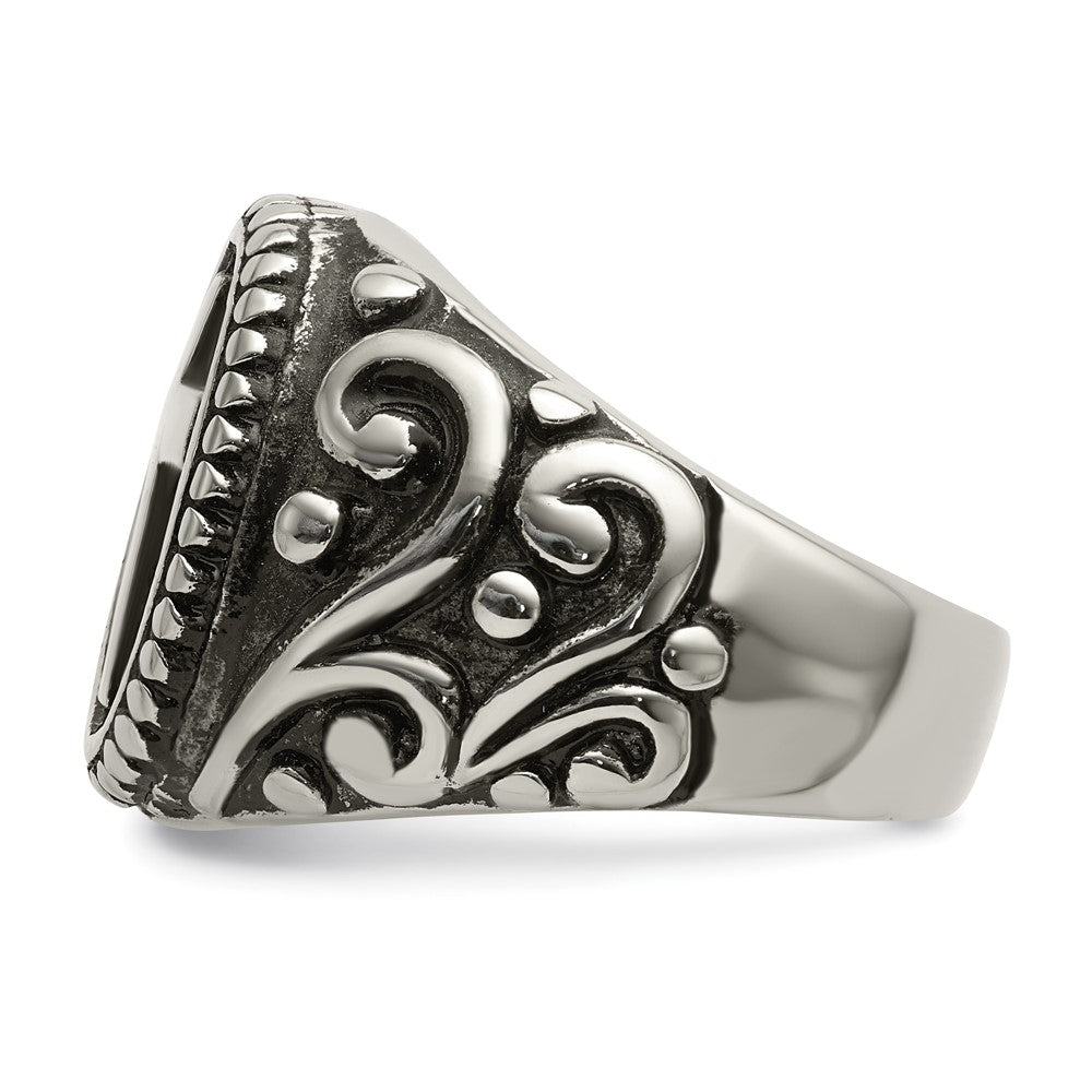 Stainless Steel Antiqued and Polished Cross Ring Size - 9