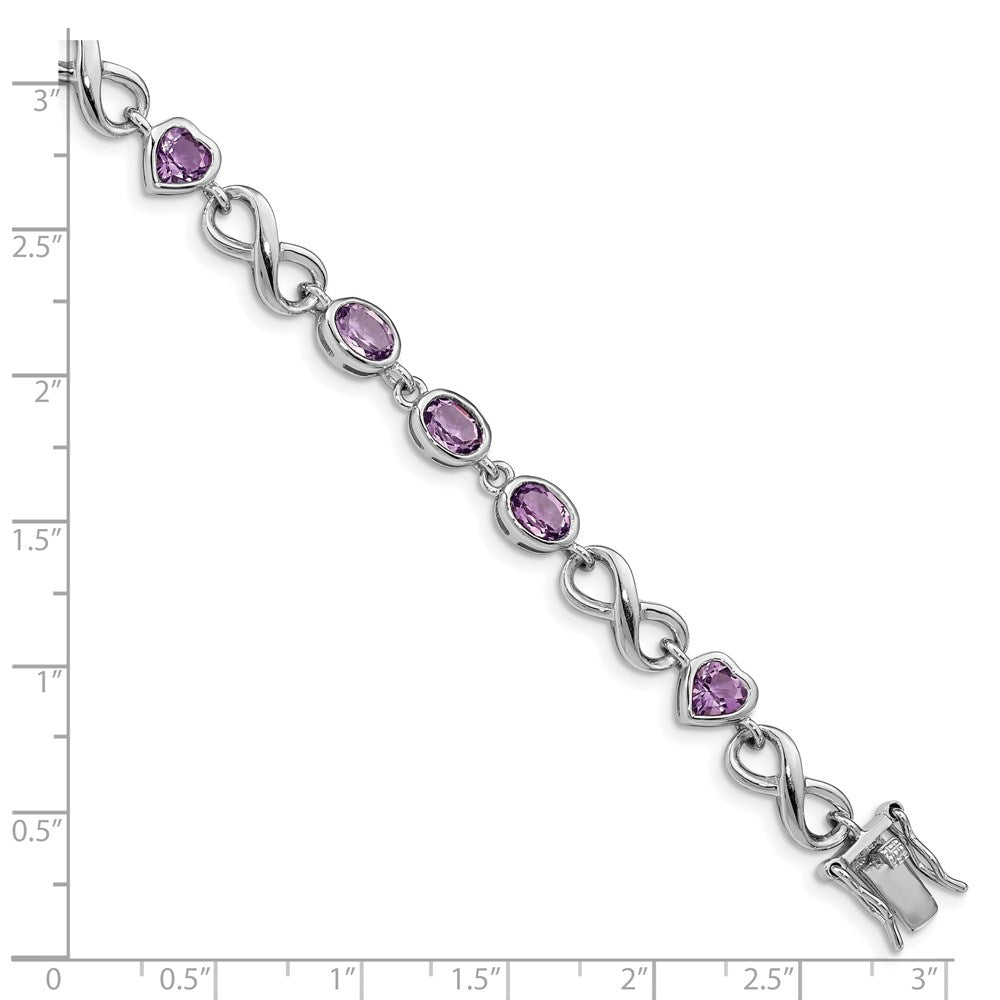 Sterling Silver Rhodium-plated Oval Heart Amethyst Bracelet 7 inches