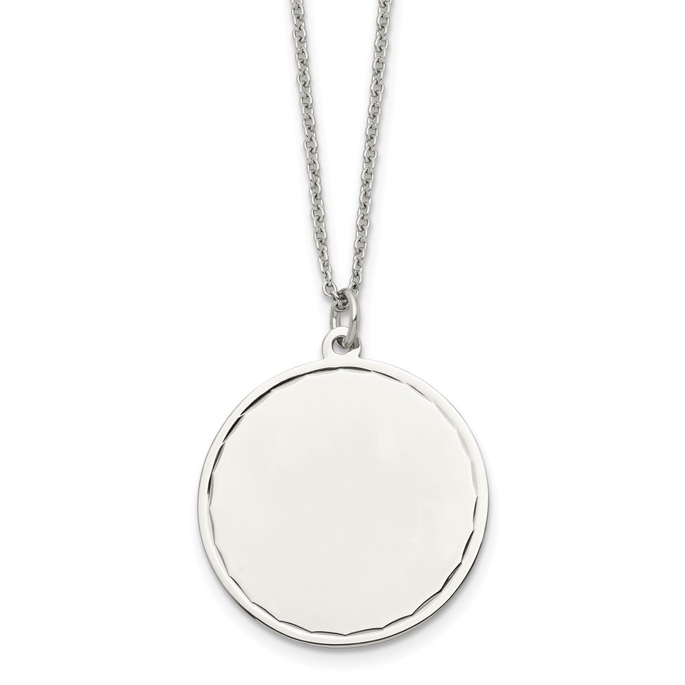 Stainless Steel Polished Engraveable Round Disc w/2in. Ext. Necklace