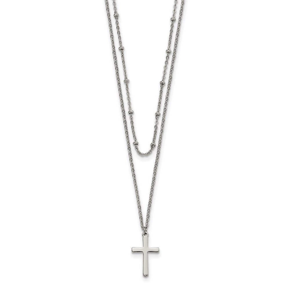 Stainless Steel Polished 2-Strand Cross with 1in ext. 18.25in Necklace