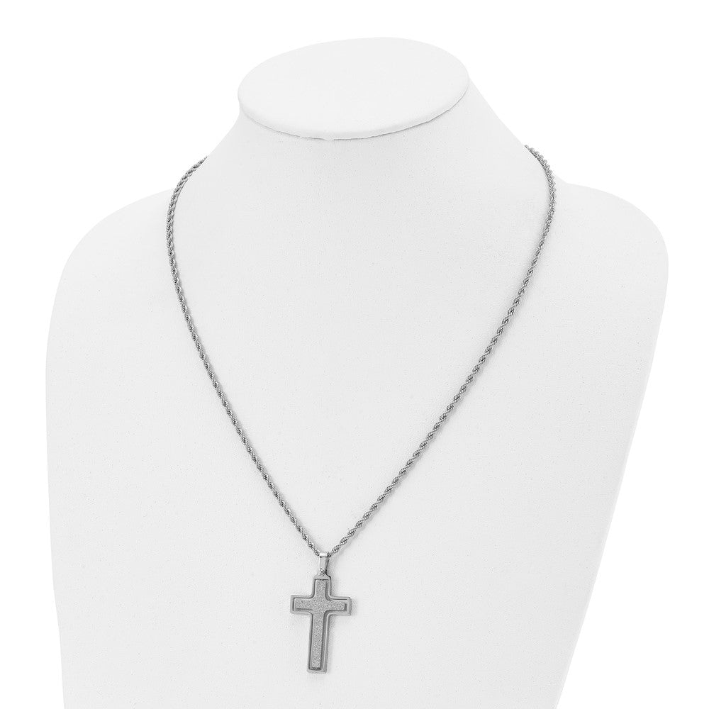 Stainless Steel Polished & Laser Cut Cross 22in Necklace