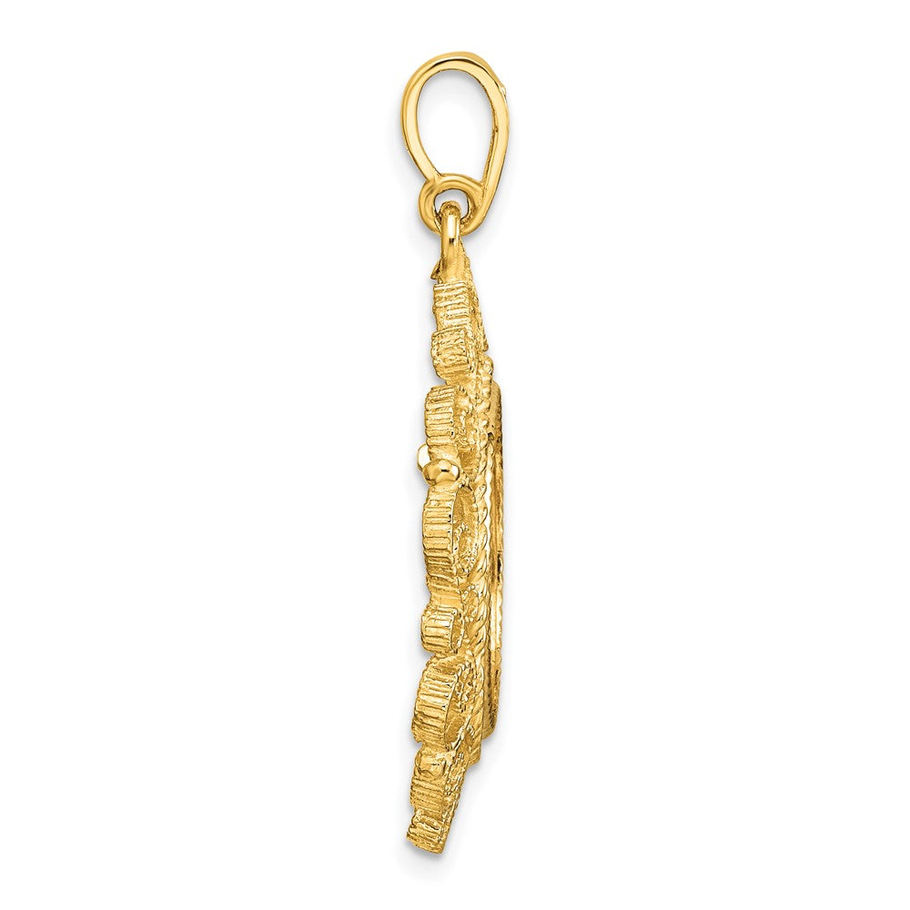 Wideband Distinguished Coin Jewelry 14k Polished Textured and Diamond-cut Victorian 16.0mm Prong Coin Bezel Pendant