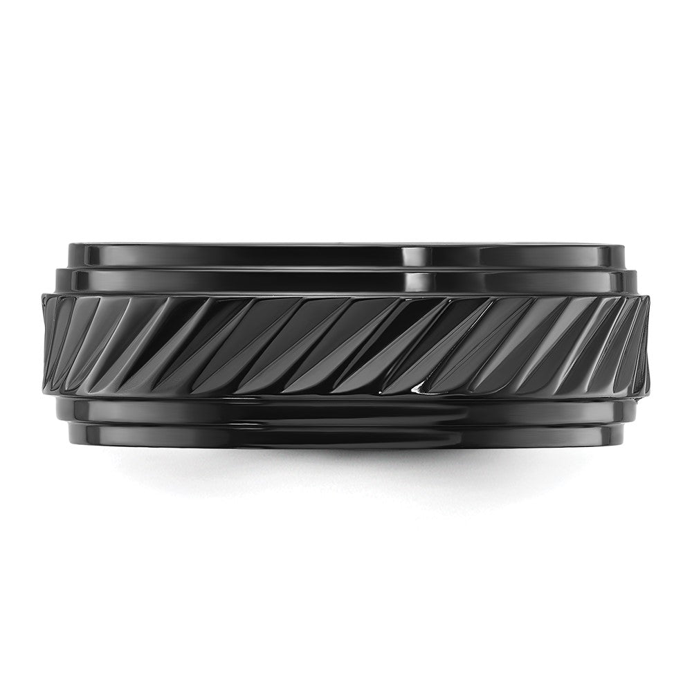Chisel Black Zirconium Polished Grooved 8mm Band Size - 9