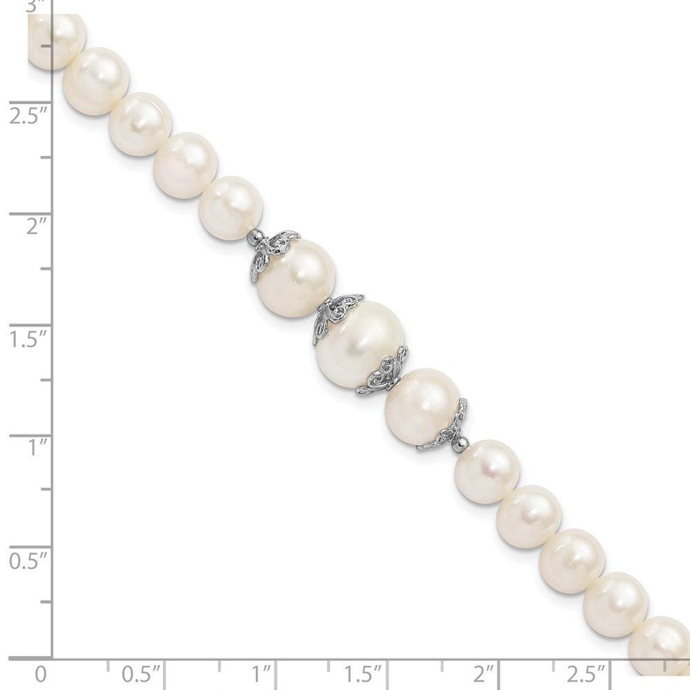 Sterling Silver Rhodium-plated 7-10mm White Near-Round Freshwater Cultured Pearl Fancy 7 inch Bracelet 7 inches