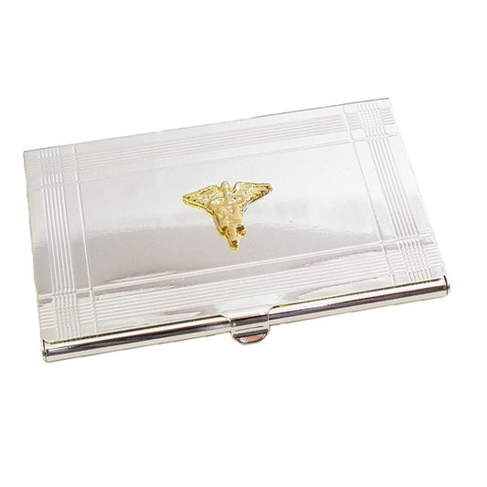 Silver-plated Business Card Case with Gold-plated Nursing Emblem QGM21464