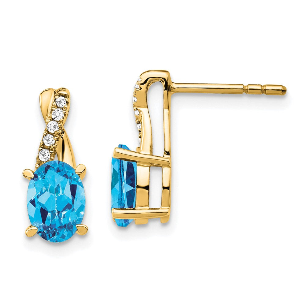 14K Blue Topaz and Diamond Earrings