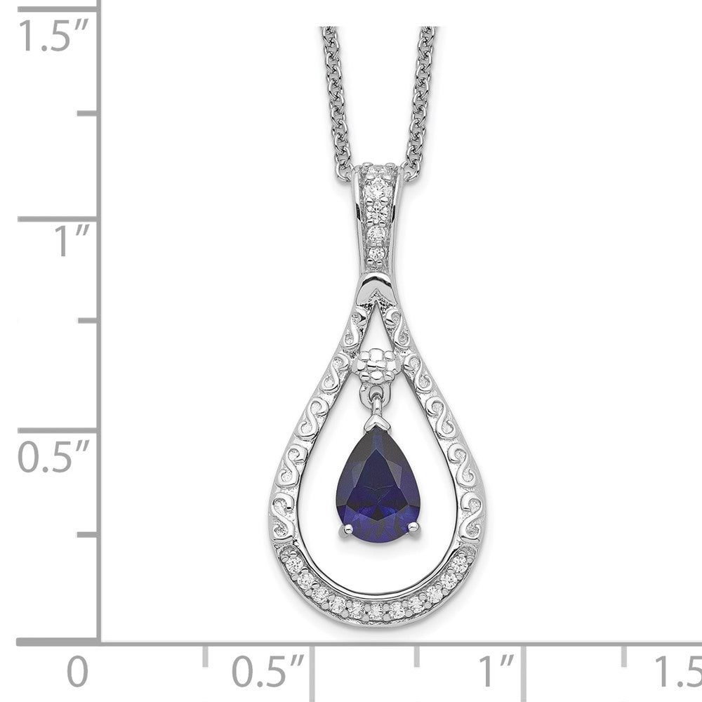 Sentimental Expressions Sterling Silver Rhodium-plated Sept. Lab-created Sapphire Never Forget Tear 18in Necklace 18 Inches