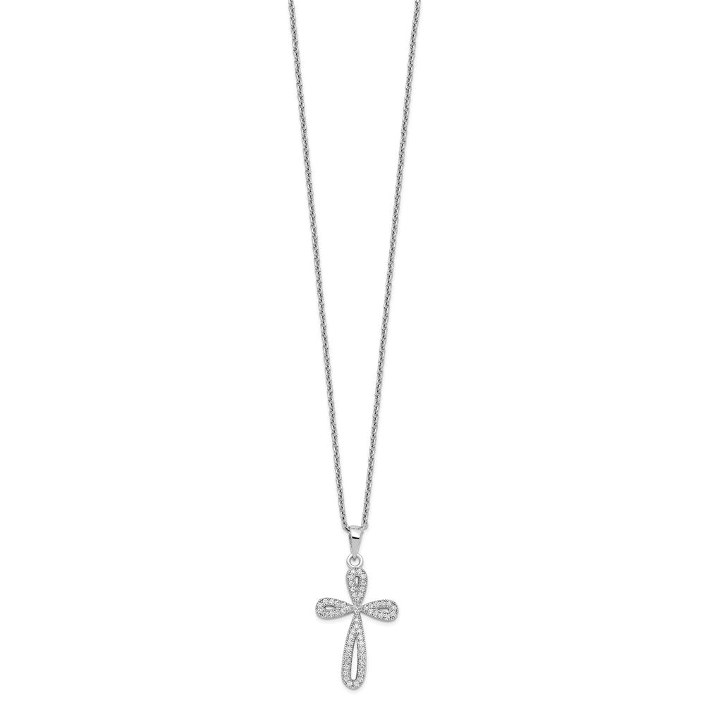 Brilliant Embers Sterling Silver Rhodium-plated 55 Stone 18 inch Micro Pav‚ CZ Cross Necklace with 2 Inch Extender 18 Inches