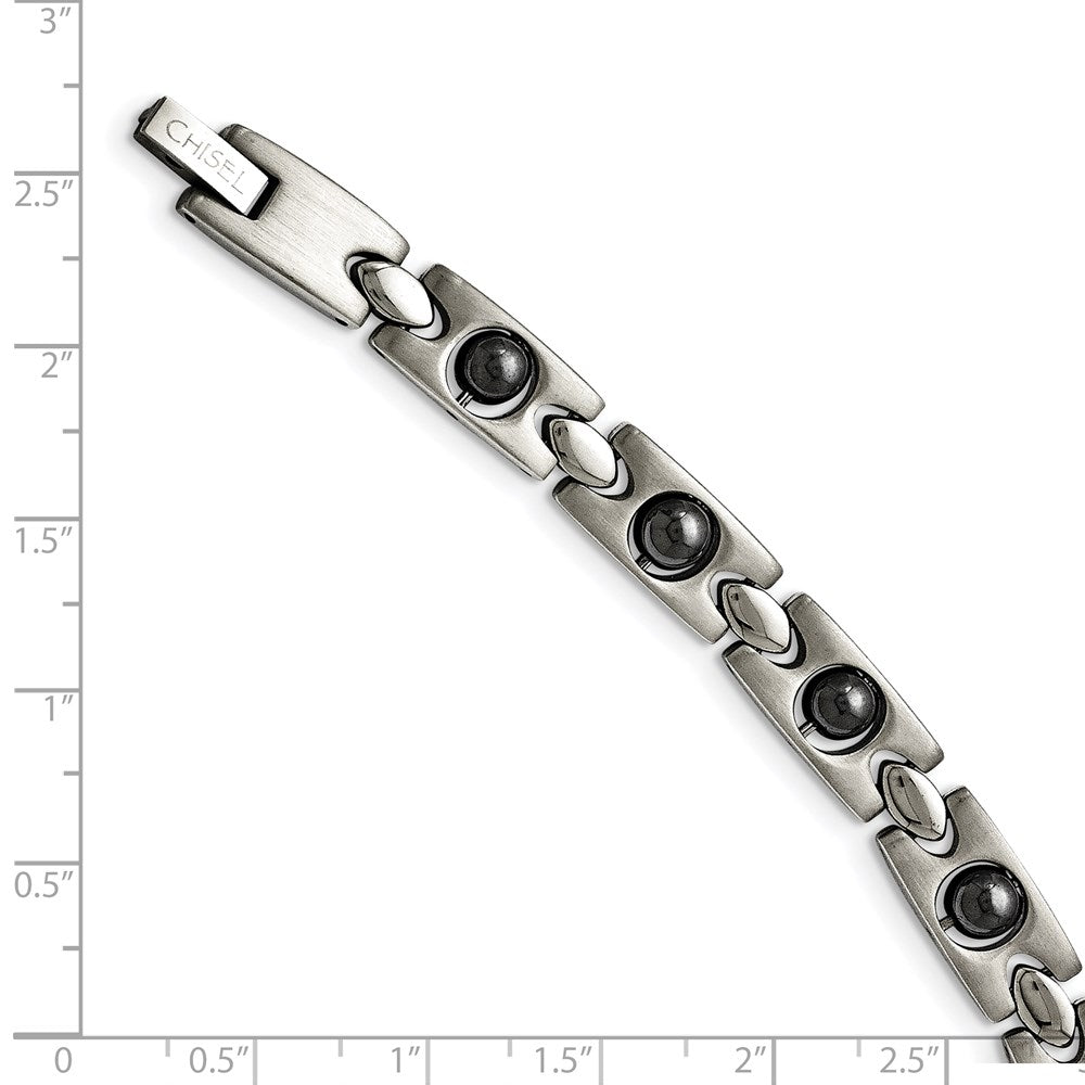 Stainless Steel Brushed & Polished w/Magnetic Ball Accent 8.5in Bracelet 8.5 inches