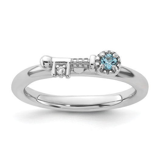 Sterling Silver Stackable Expressions Rhodium-plated Blue and White Topaz Key Ring Size -6