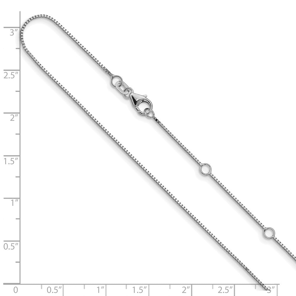 14K White Gold .85mm Box 1in+1in Adjustable Chain