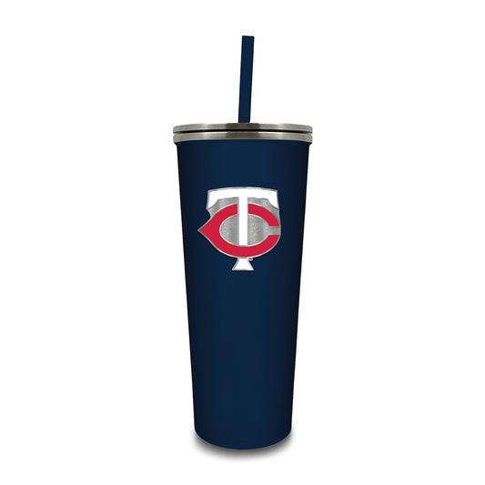 MLB Minnesota Twins Stainless Steel 24 ounce Skinny Tumbler with Emblem and Straw