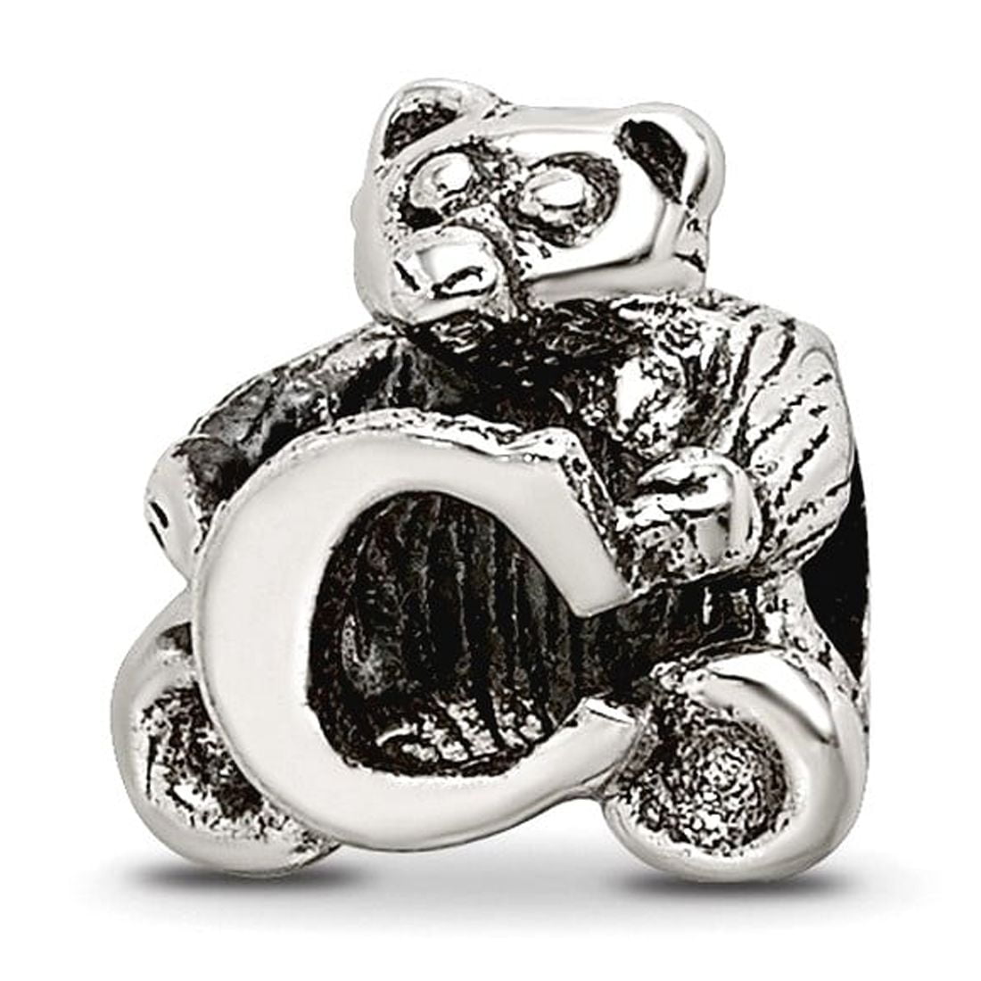 925 Sterling Silver Artisan Oxidized Reflections Letter Name Personalized Monogram Initial C Bead Charm 7.27x7.27mm Wide