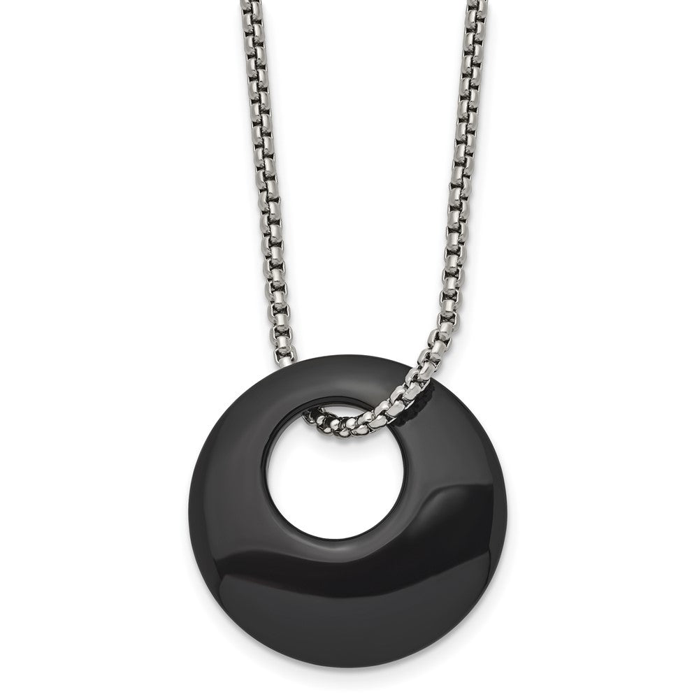 Stainless Steel Polished w/Black Onyx Circle 18in Necklace