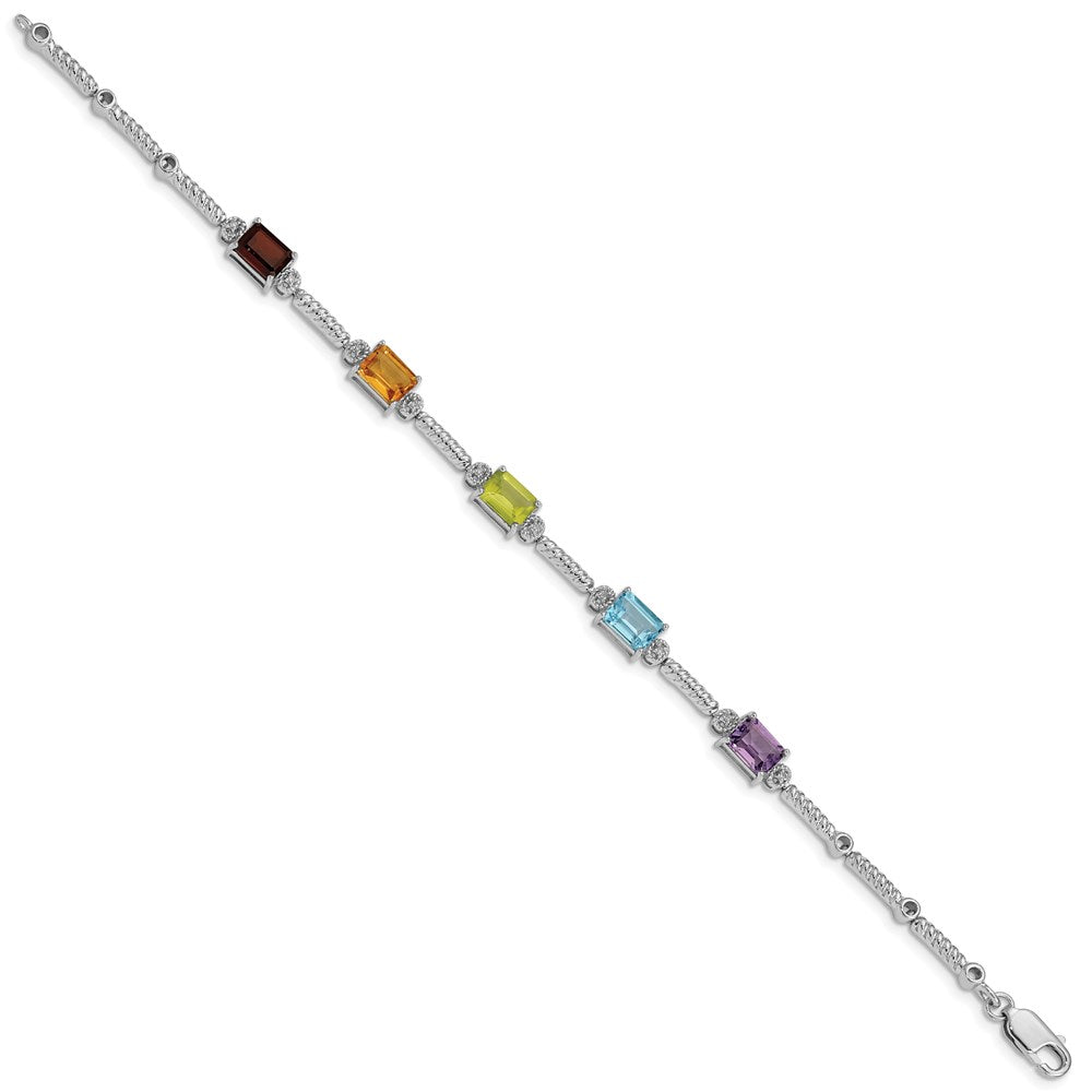 Sterling Silver Rhodium-plated Multi Gemstone & Diamond Tennis Bracelet 7.5 inches