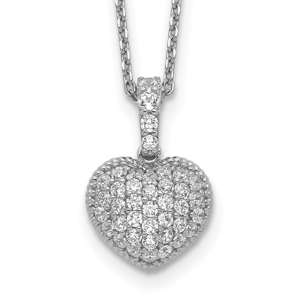Sterling Shimmer Sterling Silver Rhodium-plated 16 inch 40 Stone Heart CZ Necklace with 2 inch extender 16 Inches