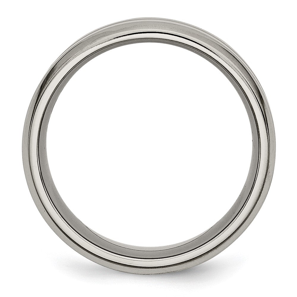 Titanium Brushed and Polished 8mm Grooved Beveled Edge Band Size - 12.5