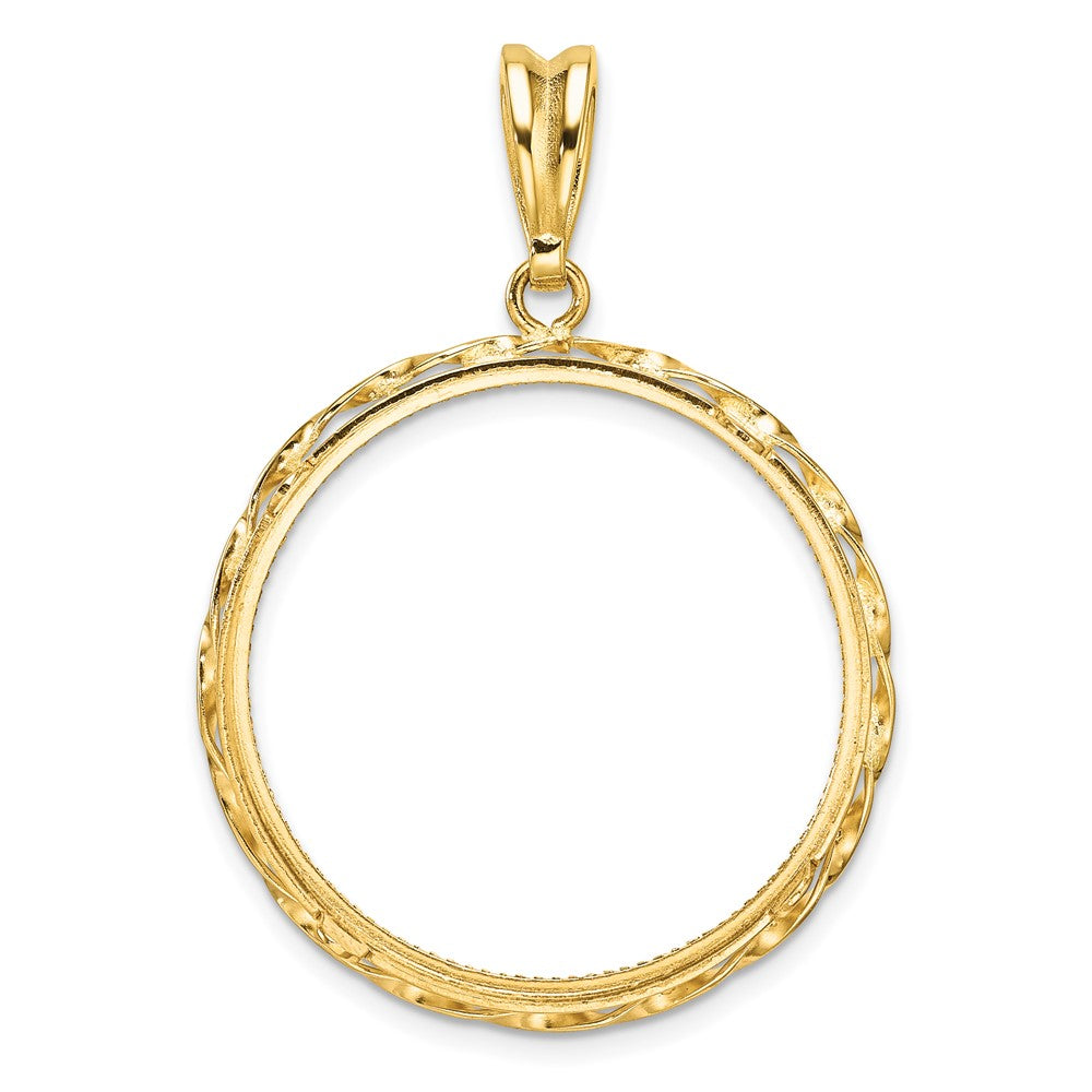 Wideband Distinguished Coin Jewelry 14k Polished Hand Twisted Ribbon and Diamond-cut 27.0mm Prong Coin Bezel Pendant
